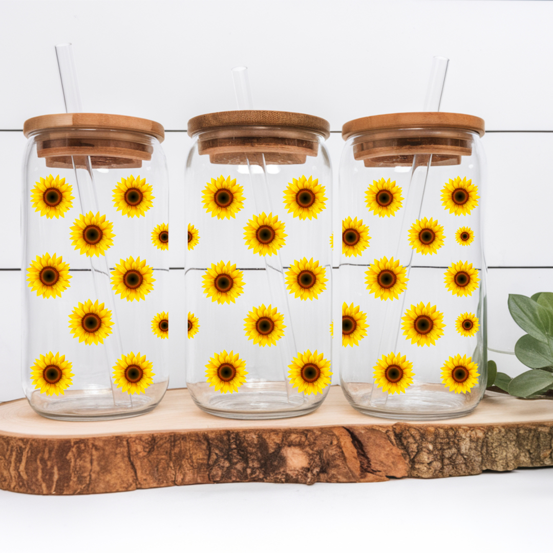 Verre à café glacé fleurs de Tournesols, cadeau floral pour amoureux des fleurs