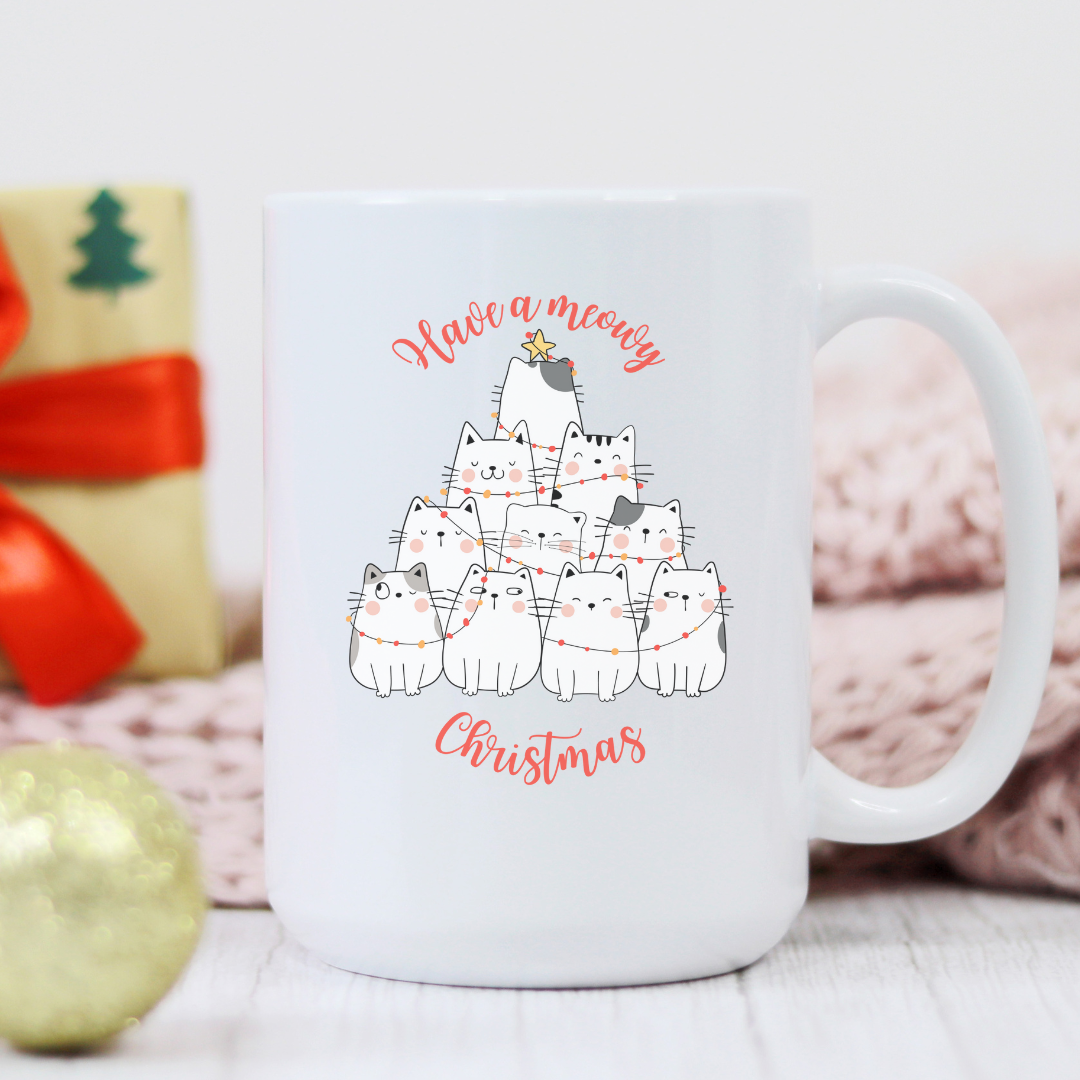 Tasse drôle de chats de Noël, cadeau thème chats de Noël, Funny cat mug, Christmas cat cup