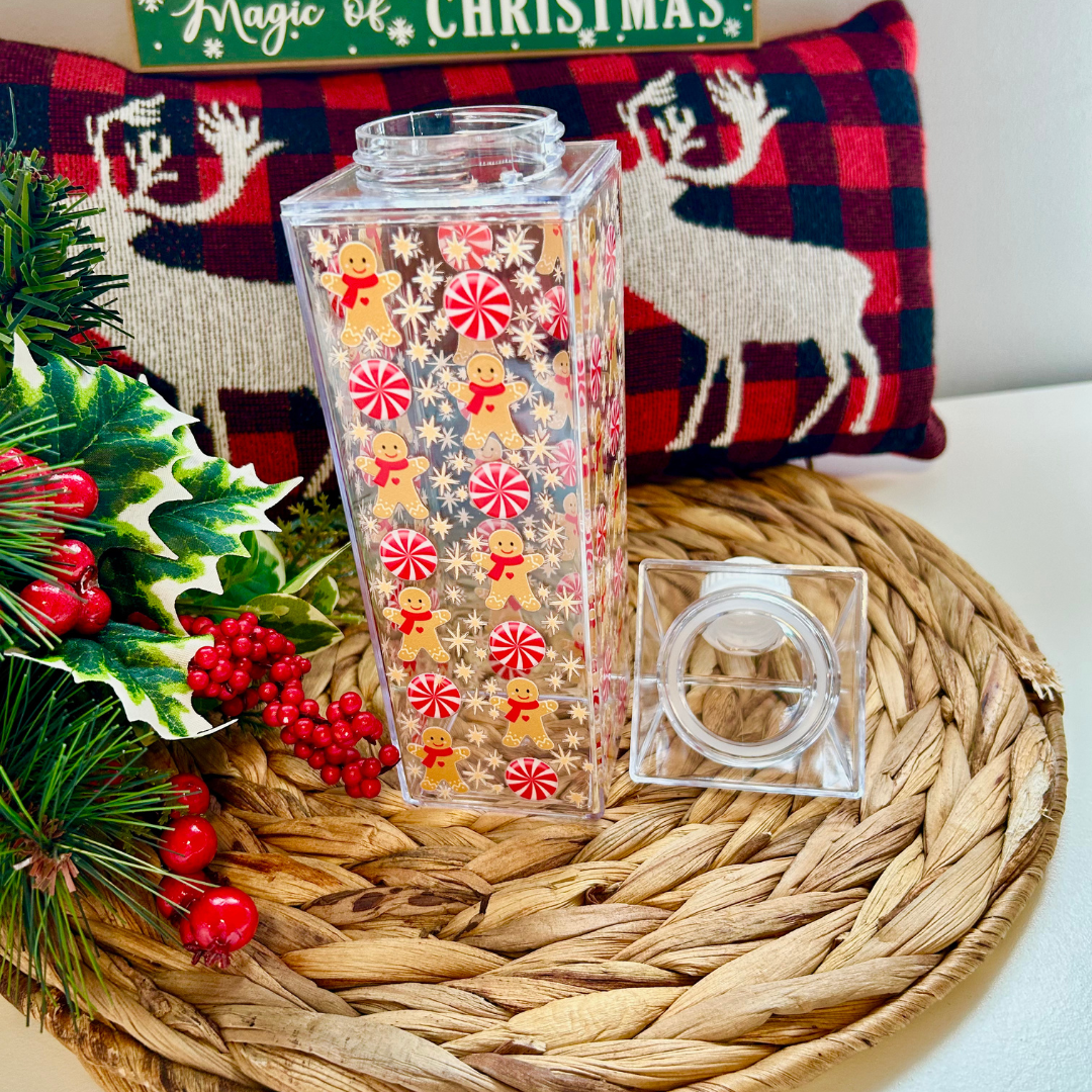 Bouteille style carton lait de Noël Pains d'épices et bonbons, Gobelet de plastique de Noël