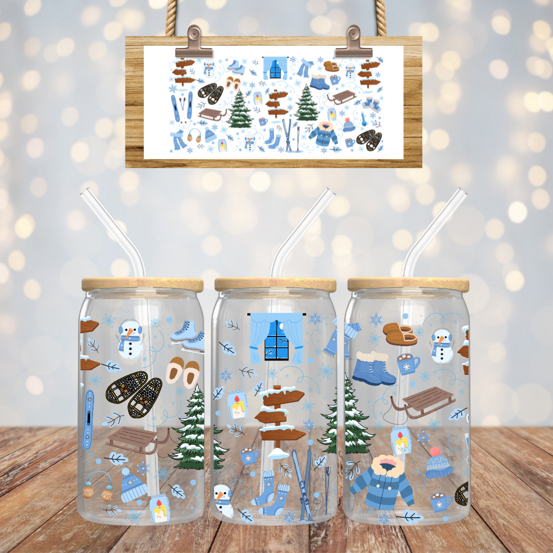 Verre à café glacé 16 oz design winterlude, cadeau pour amoureux de l'hiver