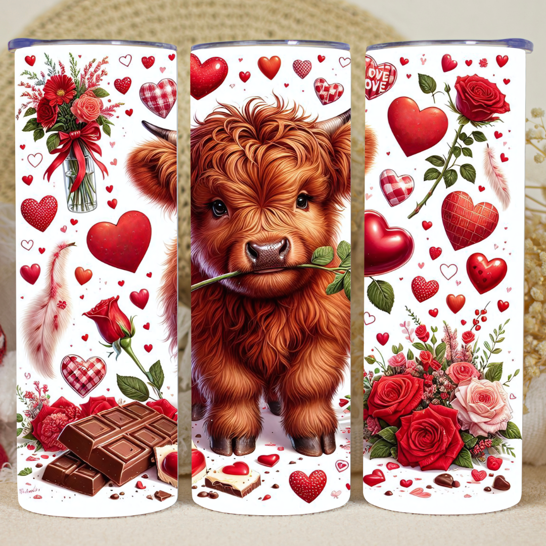 Tumbler St-Valentin avec mignonne vache Highland