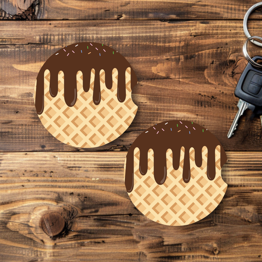 Duo de Sous-verres pour voiture - Motif Crème Glacée Chocolat