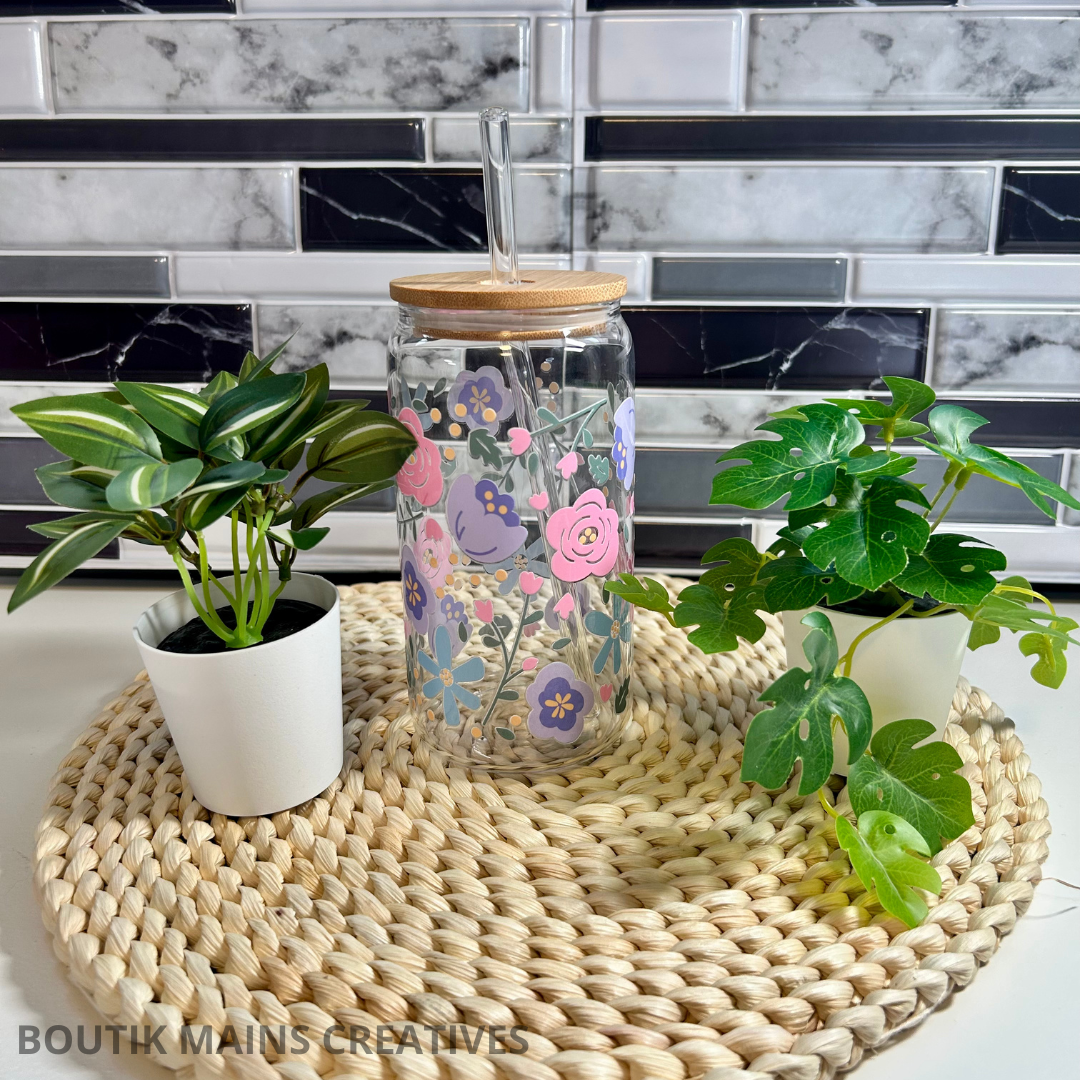 Verre à café glacé floral style boho, Cadeau pour amoureux des fleurs