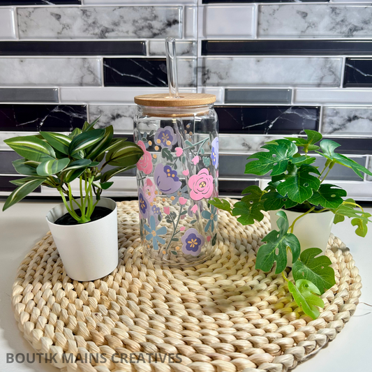 Verre à café glacé floral style boho, Cadeau pour amoureux des fleurs