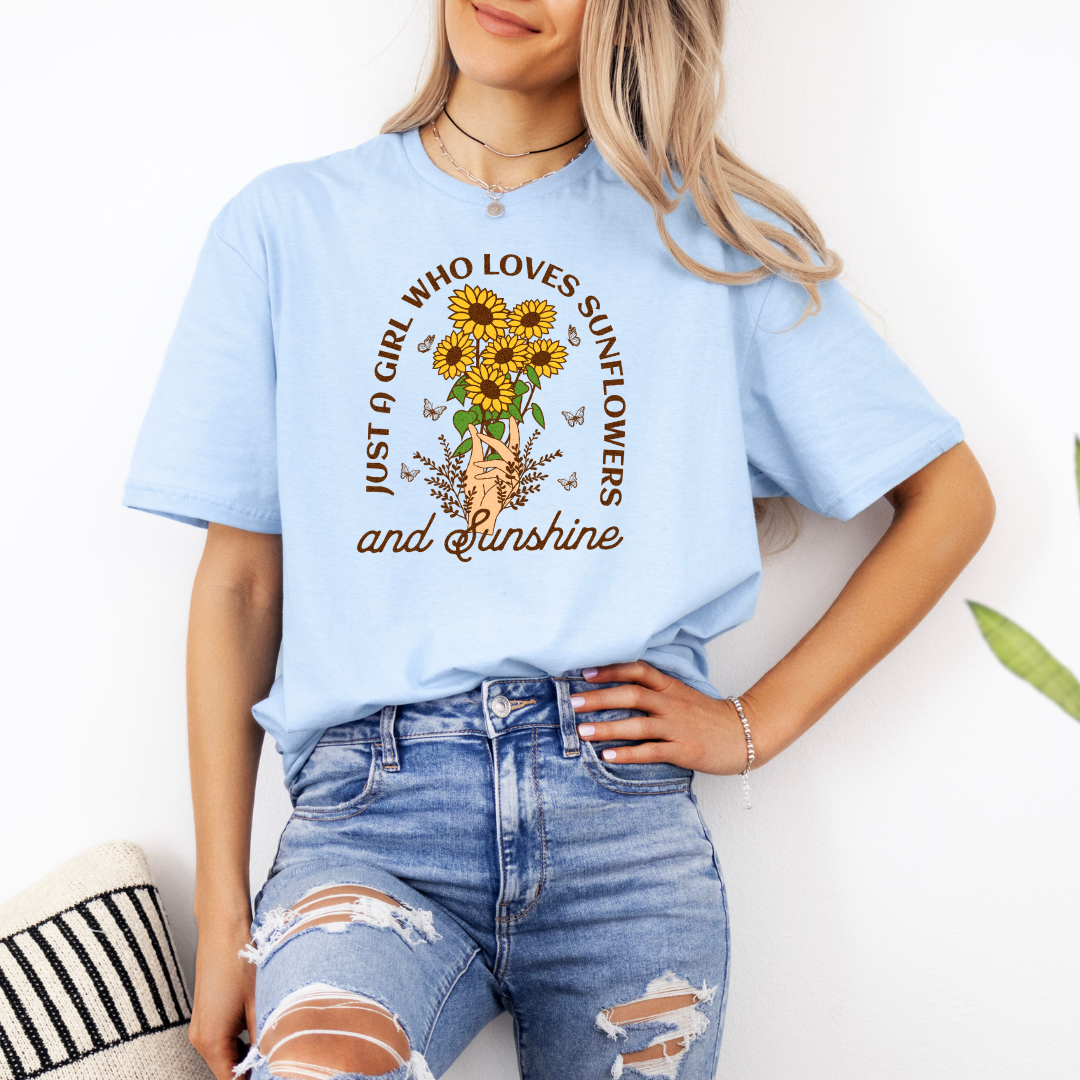 T-shirt fleurs de tournesols et soleil style boho, T-shirt estival floral vintage