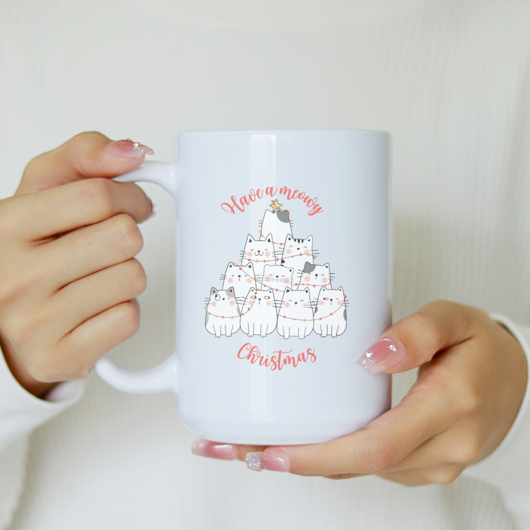 Tasse drôle de chats de Noël, cadeau thème chats de Noël, Funny cat mug, Christmas cat cup