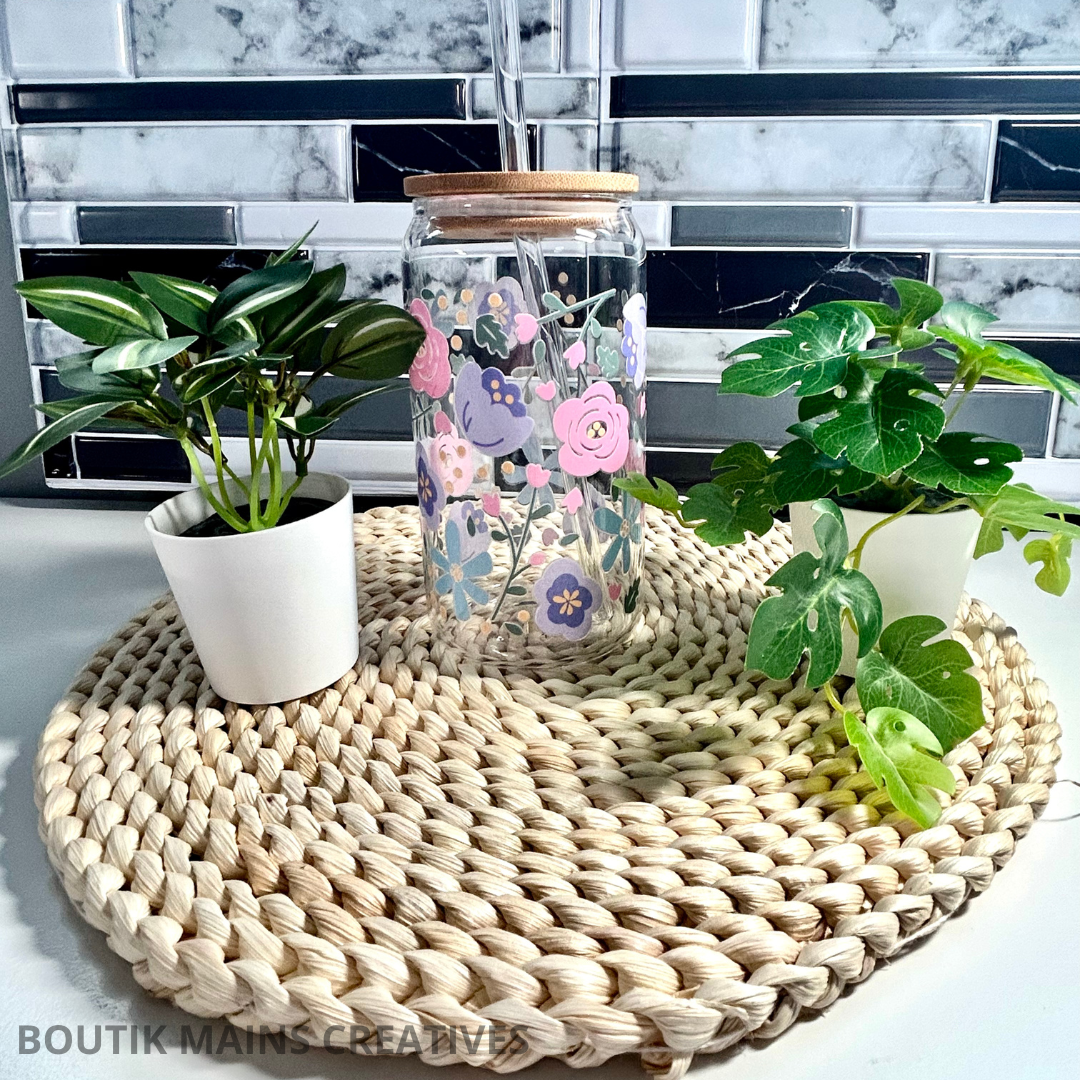 Verre à café glacé floral style boho, Cadeau pour amoureux des fleurs