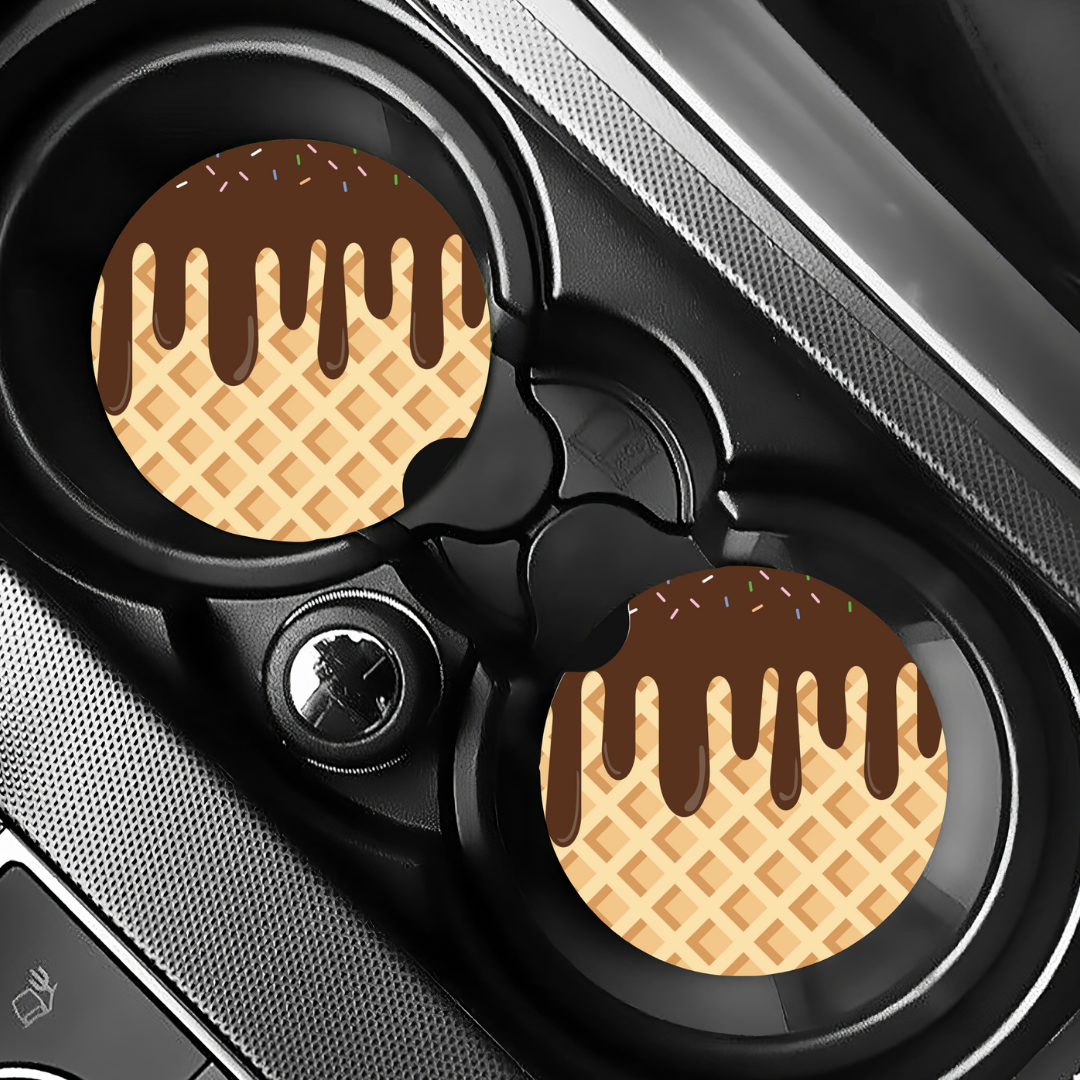 Duo de Sous-verres pour voiture - Motif Crème Glacée Chocolat