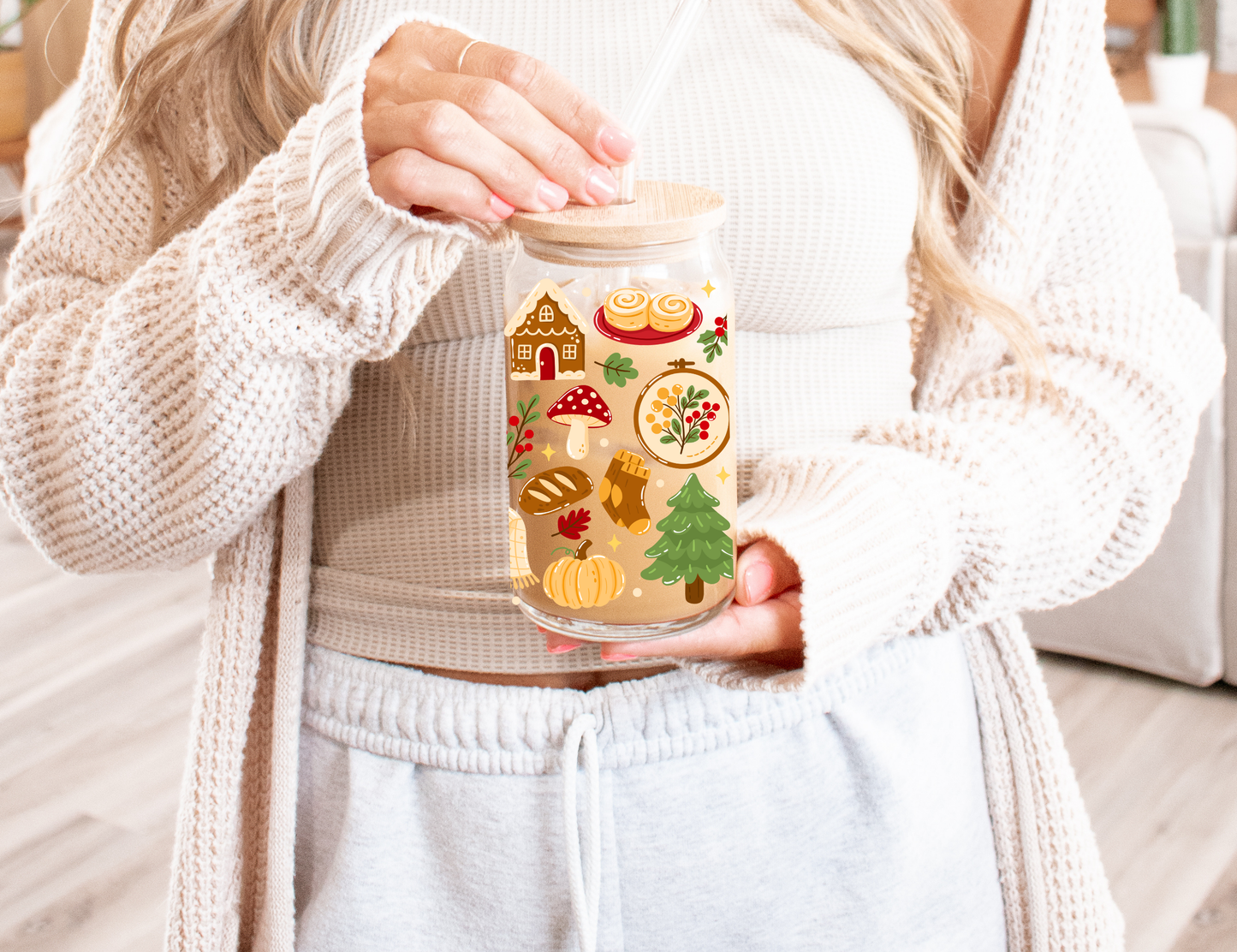 Verre à café glacé 16 oz au design forêt d'automne, Cadeau pour amoureux de l'automne