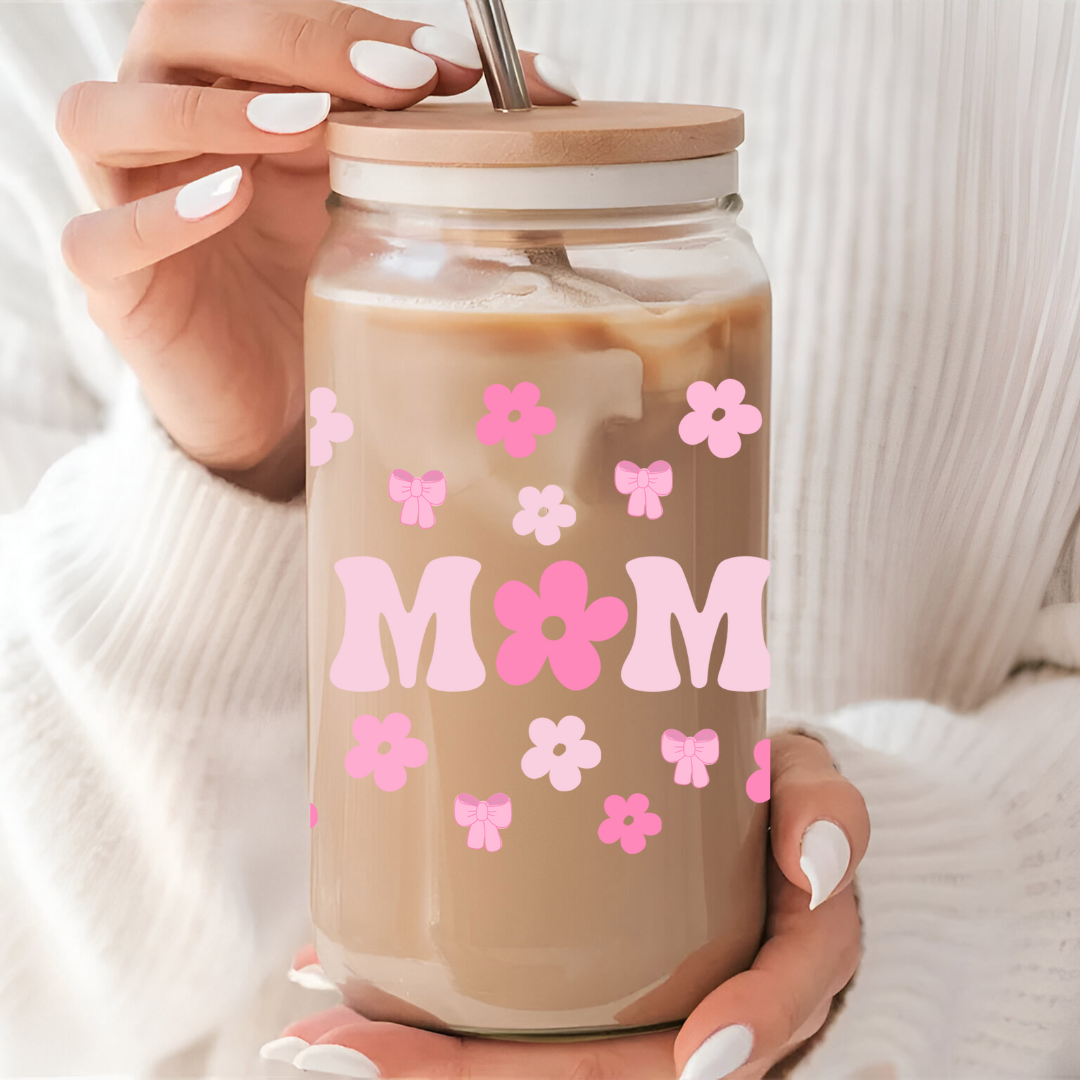 Verre à café glacé floral coquette, Cadeau pour Maman