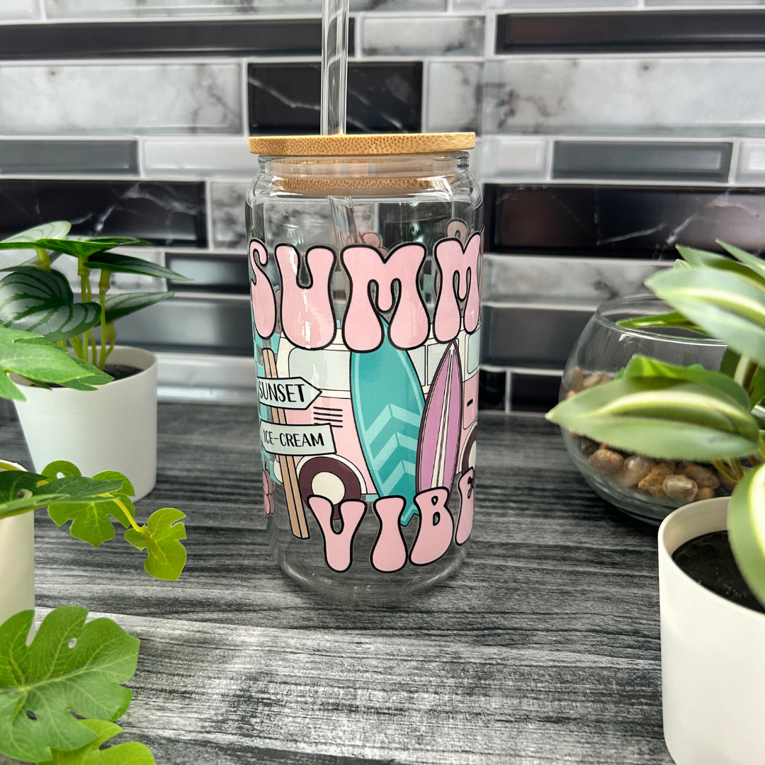 Summer Vibes Iced Coffee Glass, Libbey Summer Mug, Gift for Summer Lover