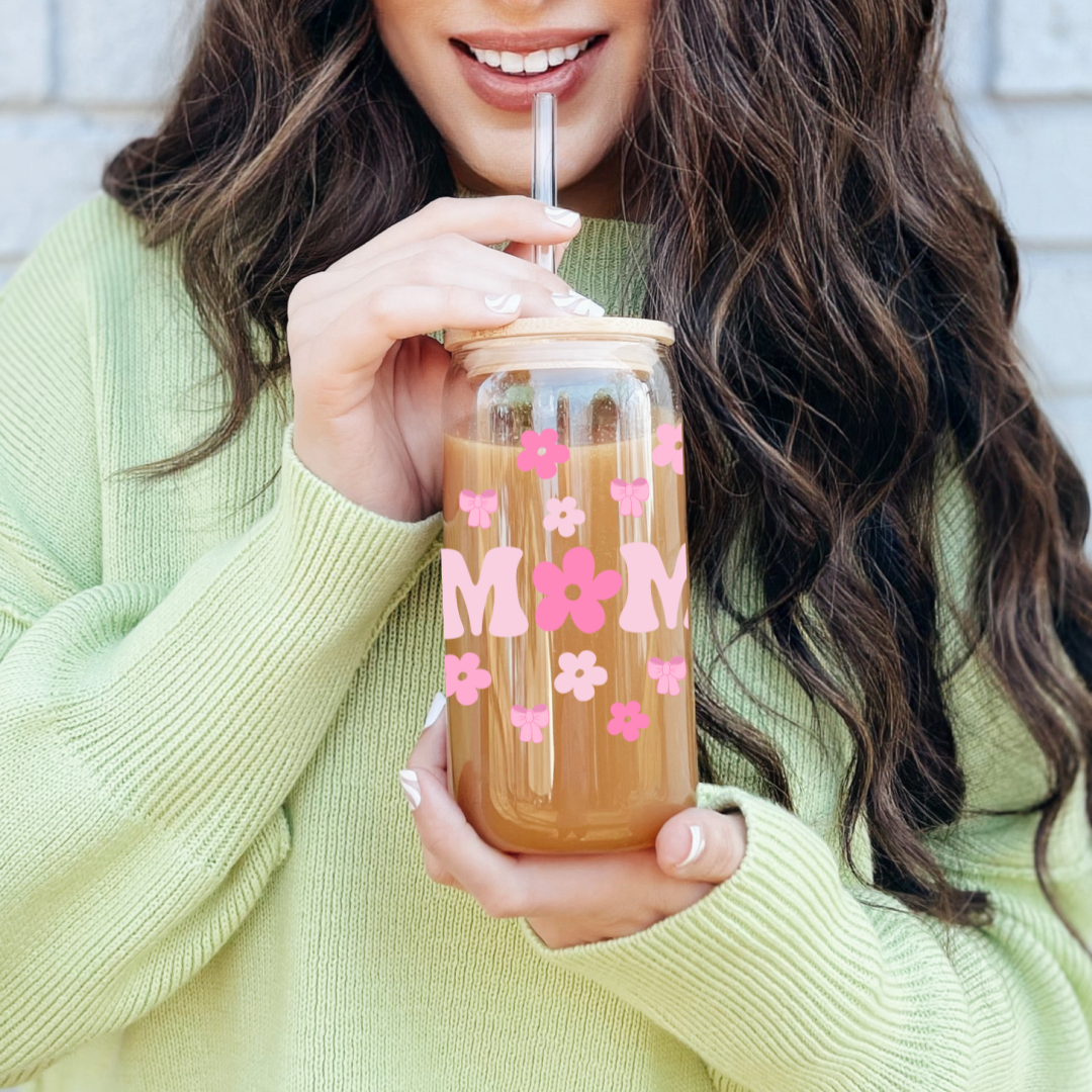 Verre à café glacé floral coquette, Cadeau pour Maman