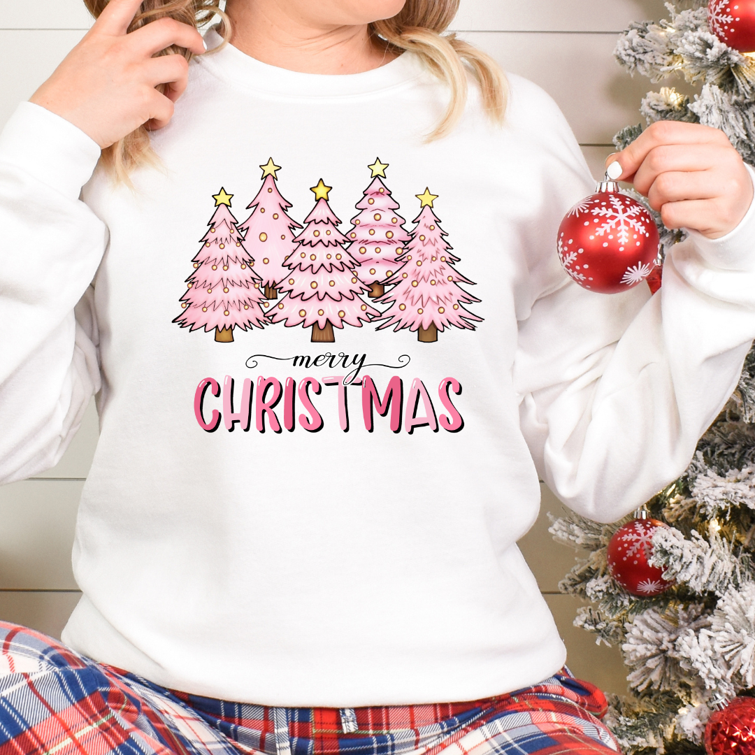Chandails sapins Noël roses, Cadeau pour les fêtes, Sweatshirt Noël, cadeau thème Noël