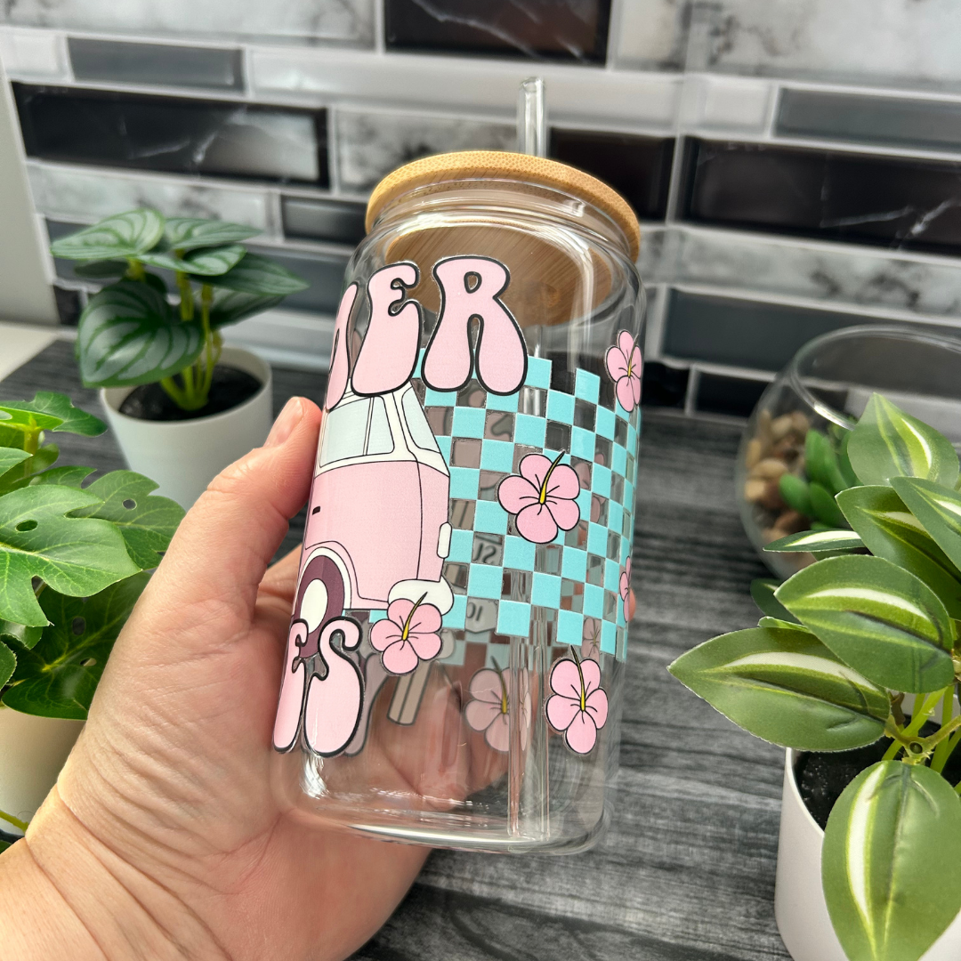 Summer Vibes Iced Coffee Glass, Libbey Summer Mug, Gift for Summer Lover