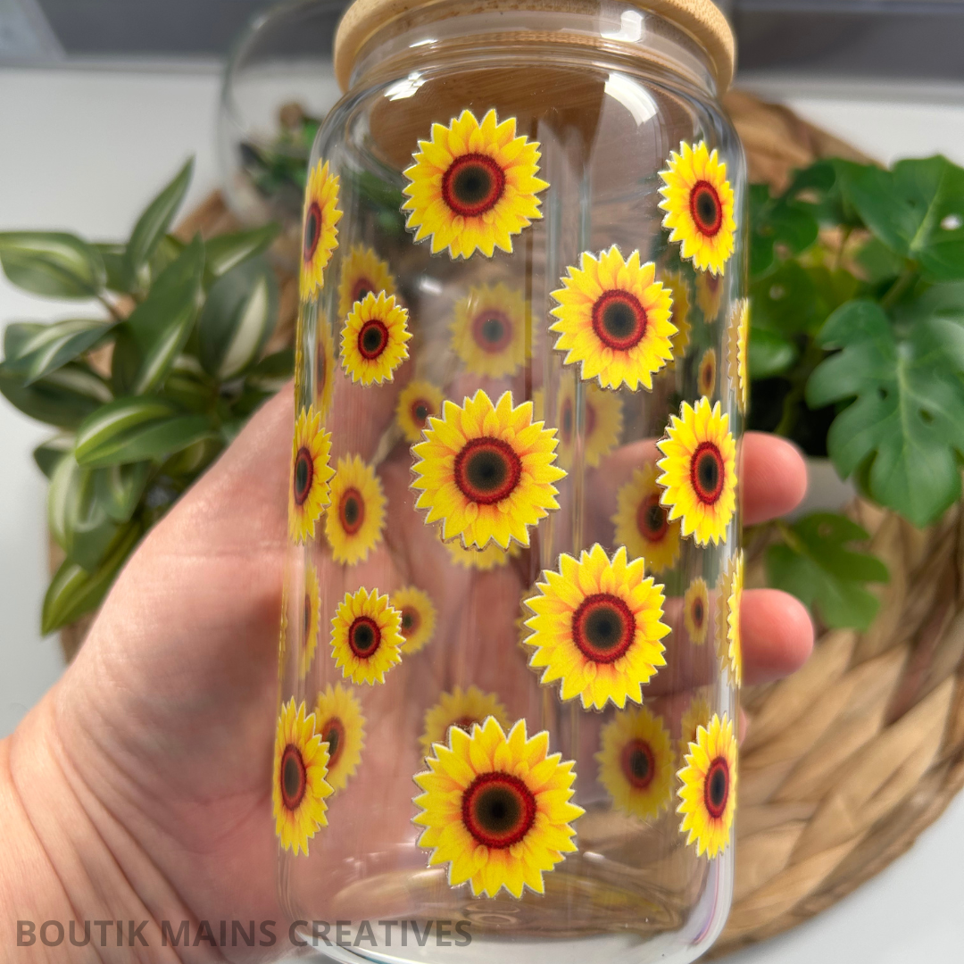 Verre à café glacé fleurs de Tournesols, cadeau floral pour amoureux des fleurs