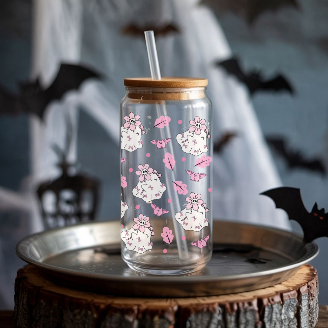 Verre à café glacé Fantômes coquettes roses