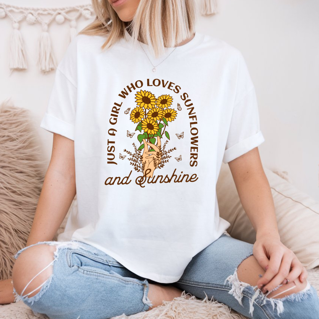 T-shirt fleurs de tournesols et soleil style boho, T-shirt estival floral vintage