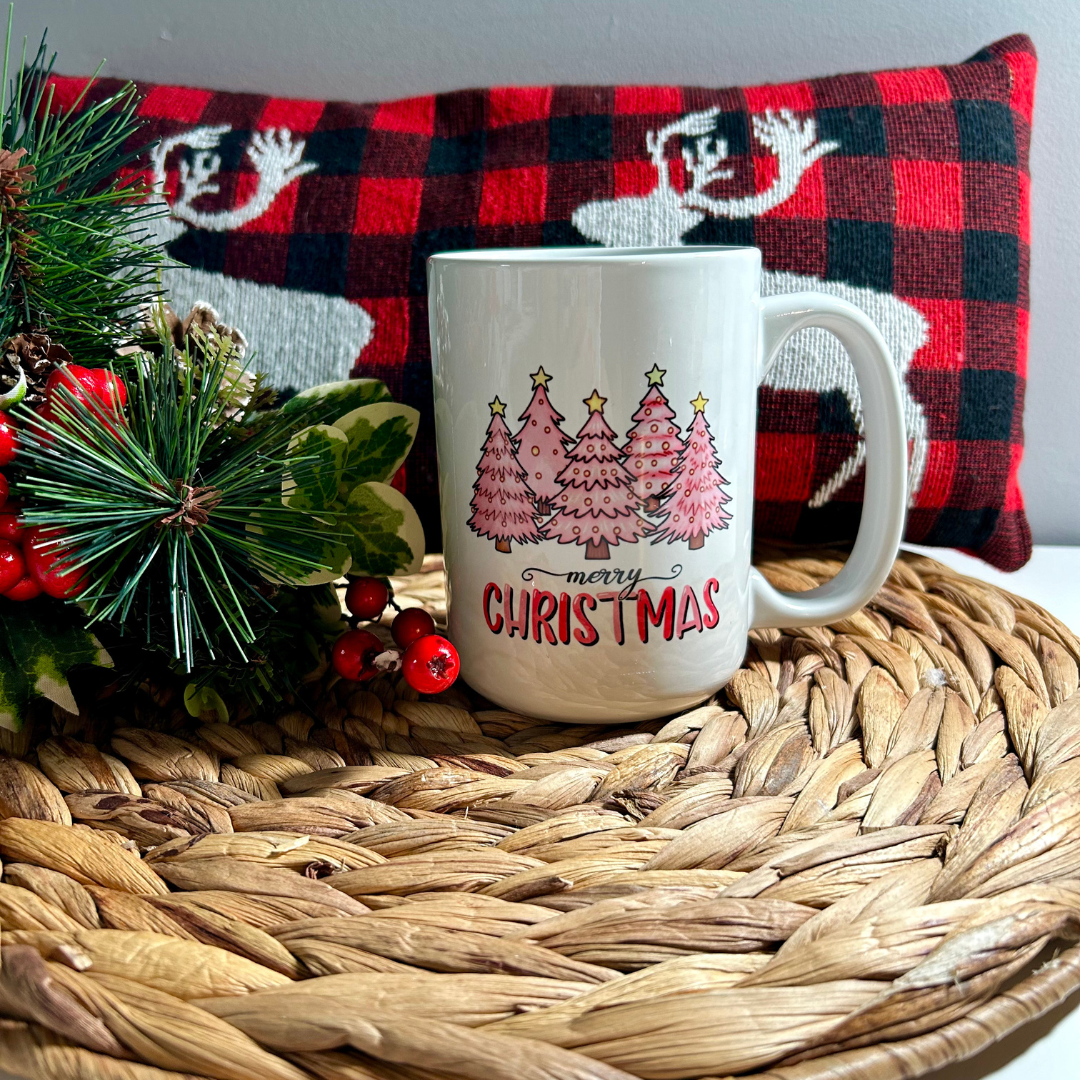 Tasse sapins Noël Roses,Cadeau thème Noël, Tasse sapin Noël, Tasse pour chocolat chaud