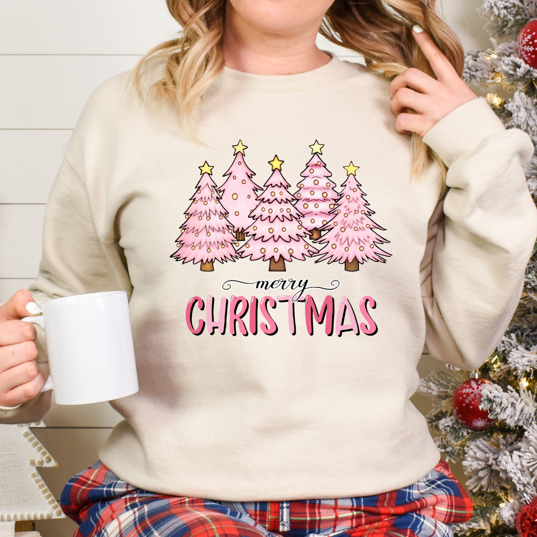 Chandails sapins Noël roses, Cadeau pour les fêtes, Sweatshirt Noël, cadeau thème Noël