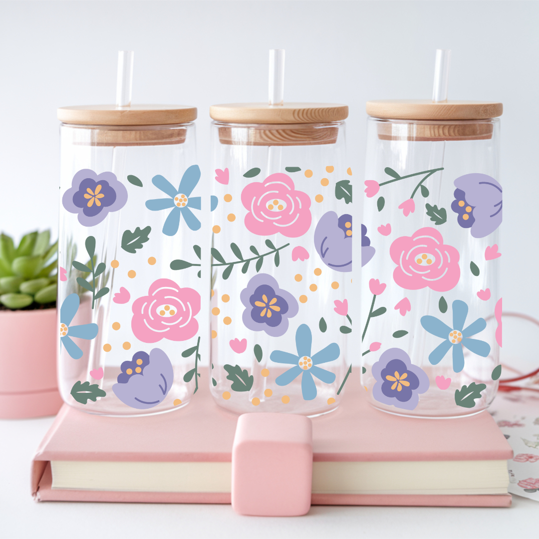Verre à café glacé floral style boho, Cadeau pour amoureux des fleurs