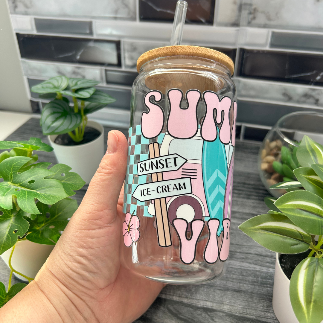 Summer Vibes Iced Coffee Glass, Libbey Summer Mug, Gift for Summer Lover