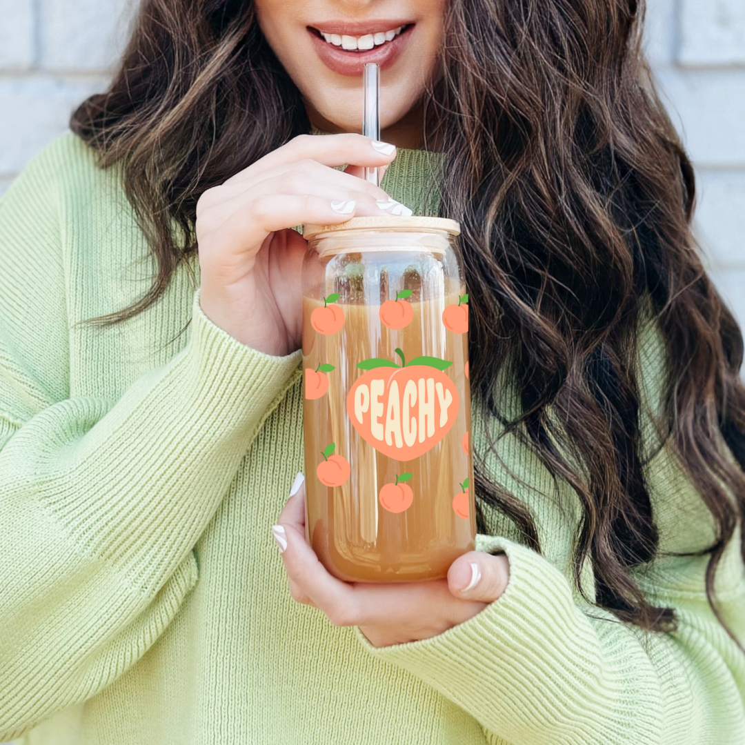 Verre à café glacé avec fruits, Cadeau pour amoureux des pêches