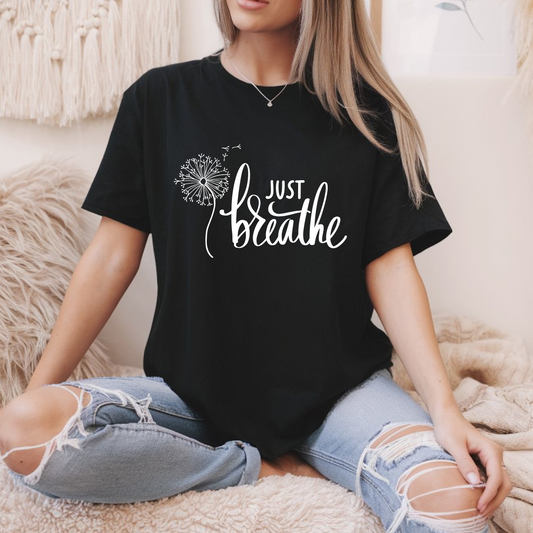 T-shirt just breathe, Chandail de Méditation- Chemise Positif et Inspirante pour le Yoga et le Bien-être Mental