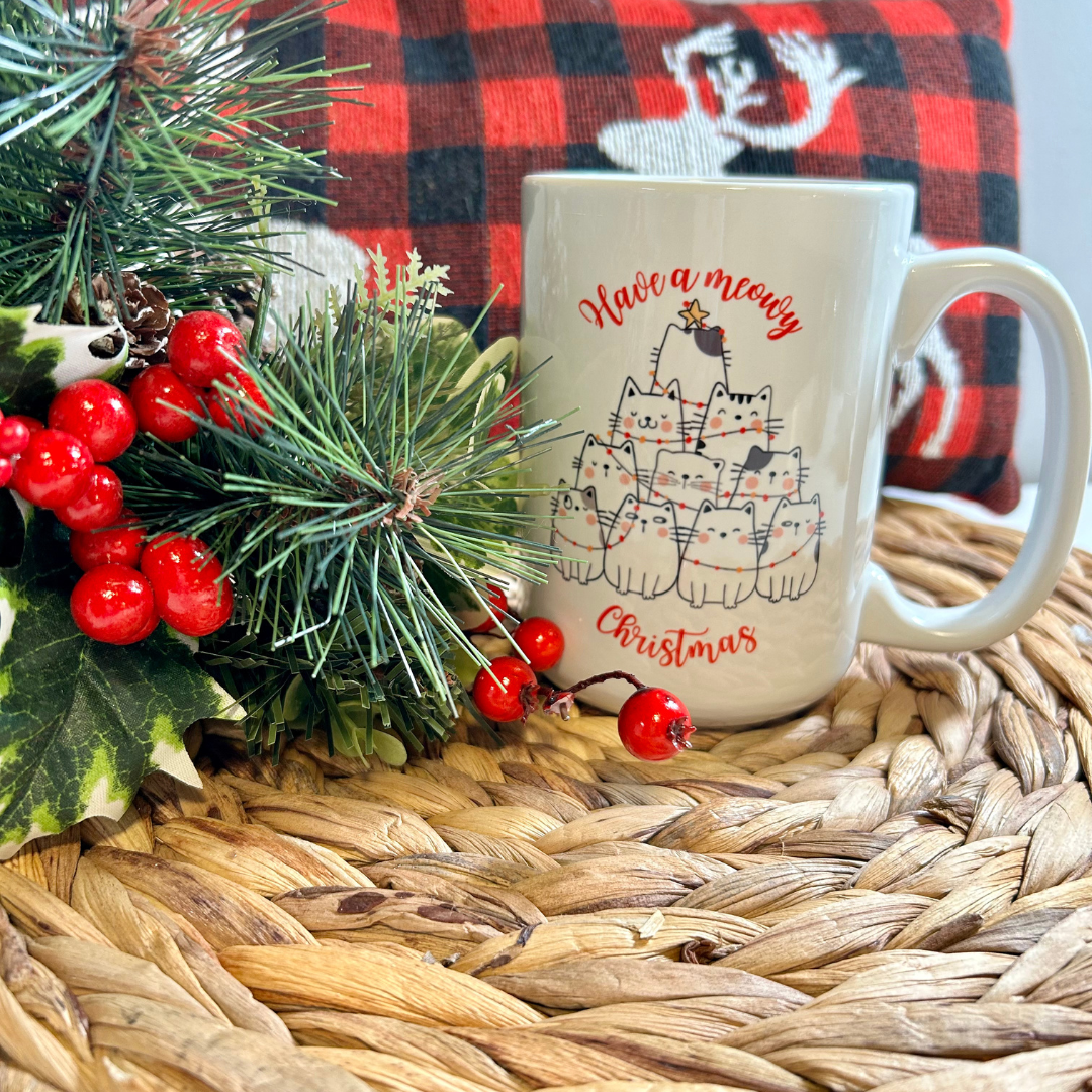 Tasse drôle de chats de Noël, cadeau thème chats de Noël, Funny cat mug, Christmas cat cup