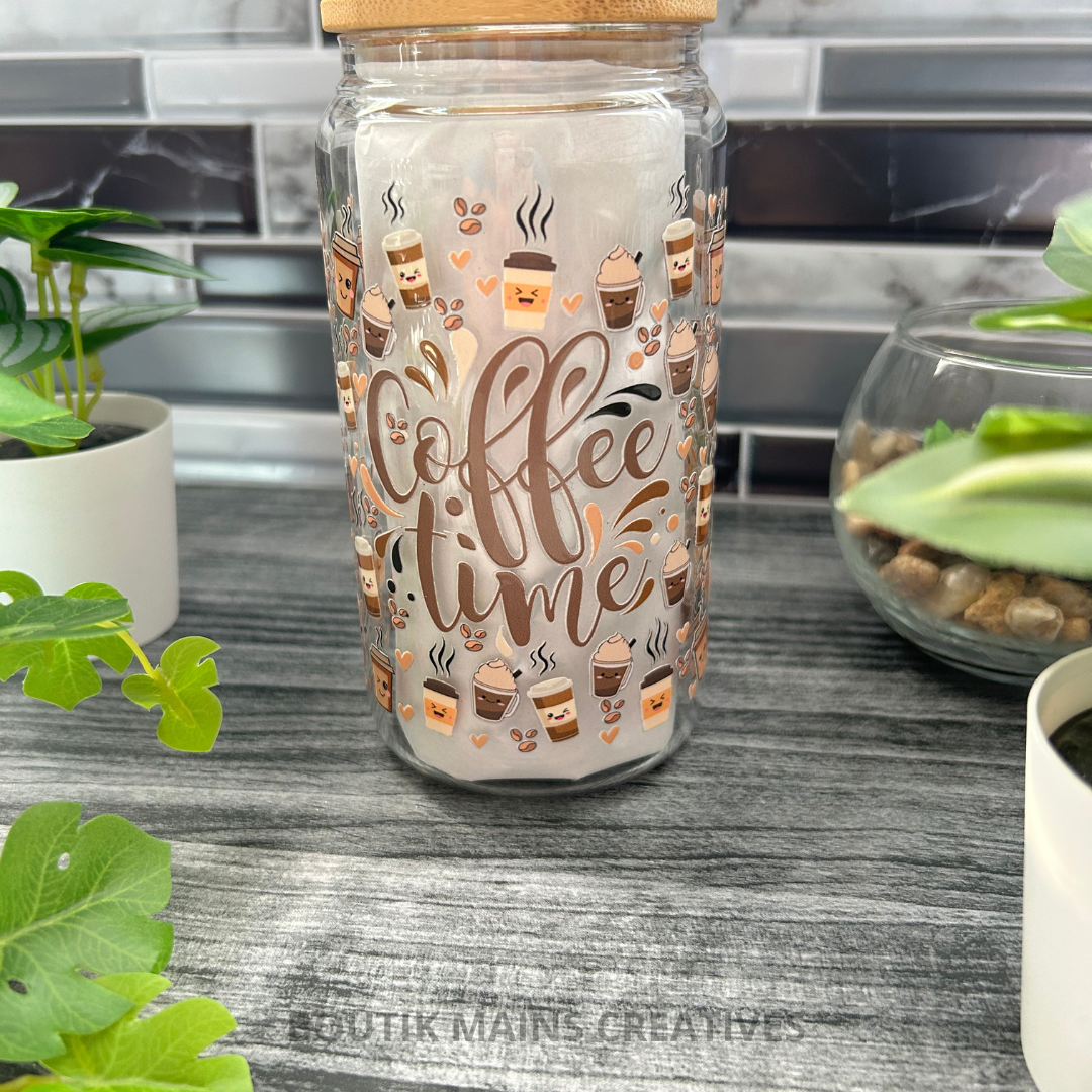 Ensemble Verre à café 16 oz et bouteille style carton lait 17 oz design café Kawaii, Kit pour amateur de café