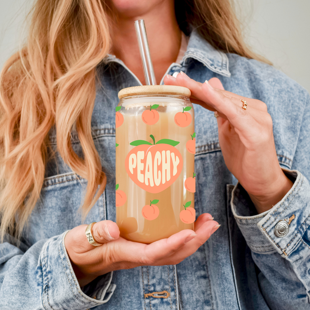 Verre à café glacé avec fruits, Cadeau pour amoureux des pêches