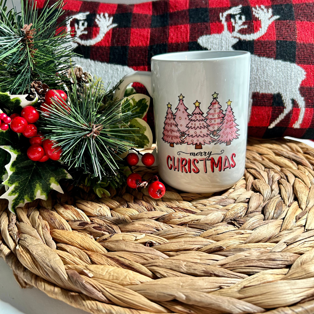 Tasse sapins Noël Roses,Cadeau thème Noël, Tasse sapin Noël, Tasse pour chocolat chaud