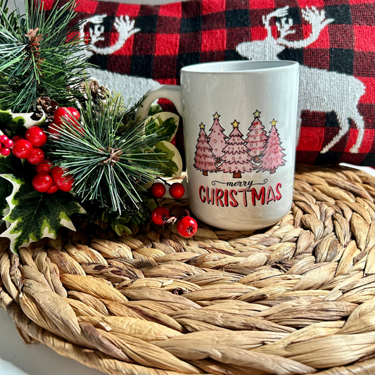 Tasse sapins Noël Roses,Cadeau thème Noël, Tasse sapin Noël, Tasse pour chocolat chaud
