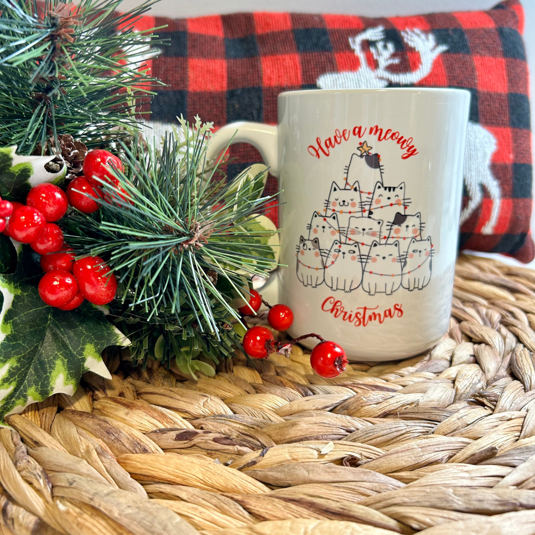 Tasse drôle de chats de Noël, cadeau thème chats de Noël, Funny cat mug, Christmas cat cup