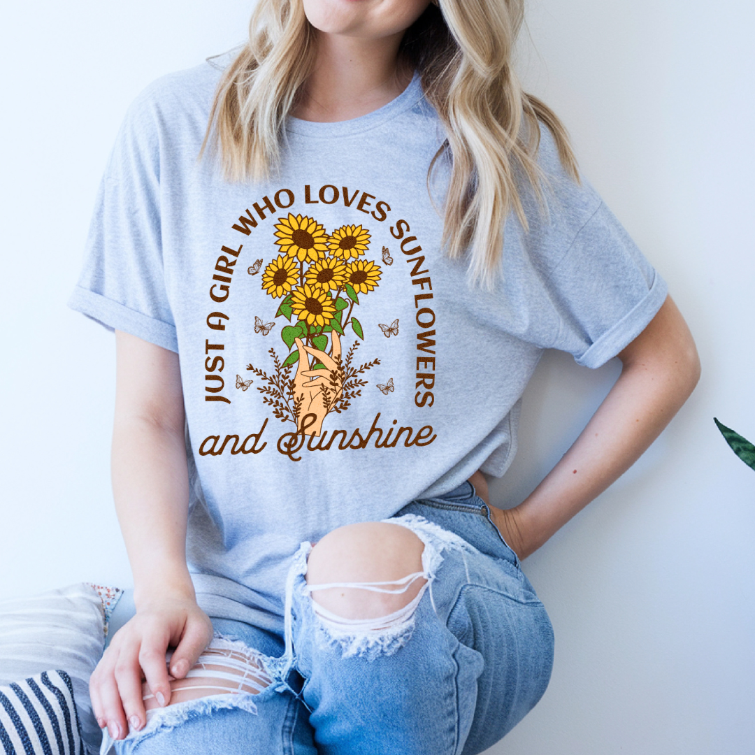 T-shirt fleurs de tournesols et soleil style boho, T-shirt estival floral vintage