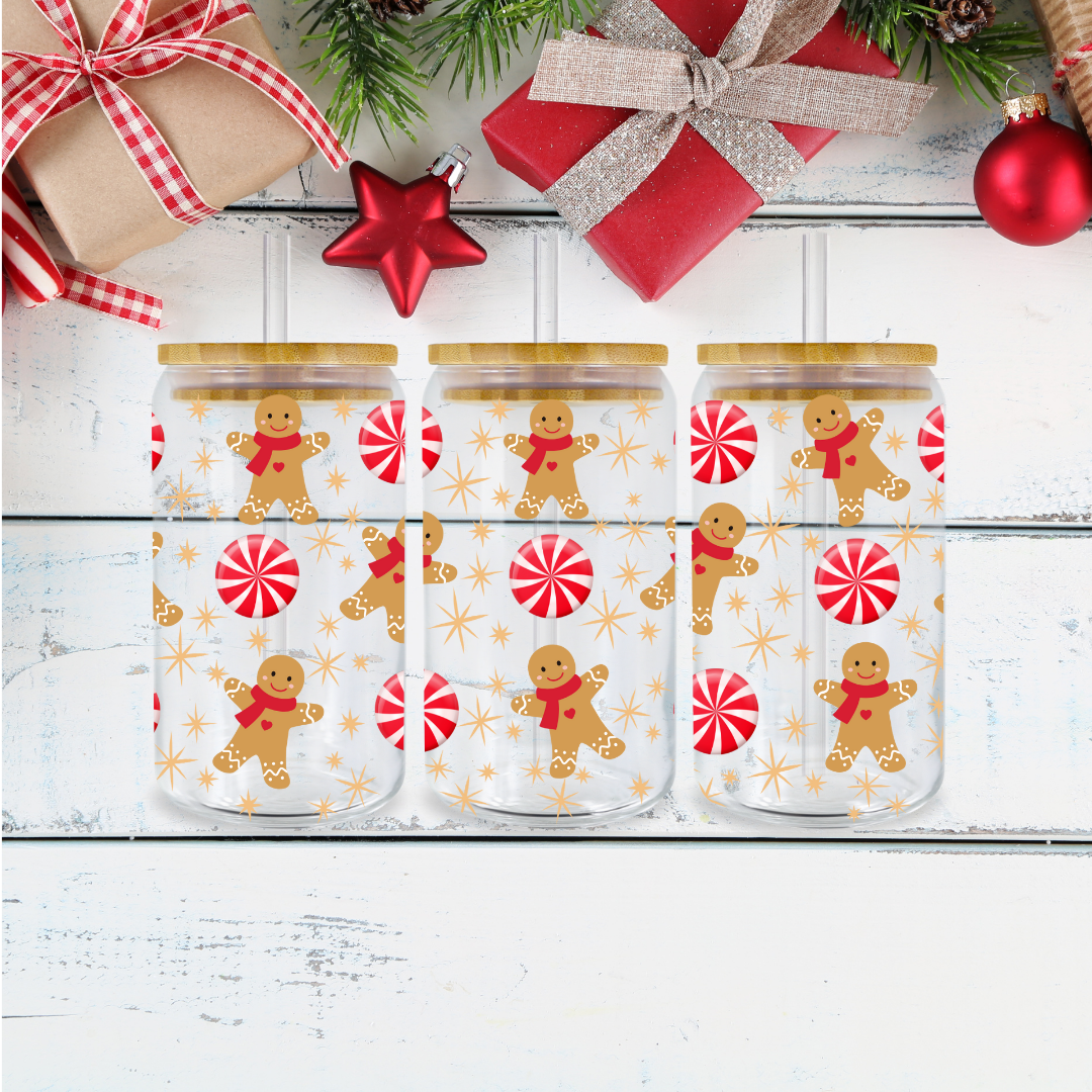 Verre à  boissons froides de Noël pains d'épices et bonbons, Libbey cup de Noël