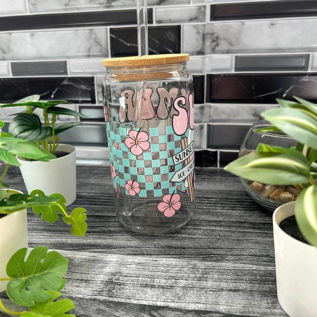 Summer Vibes Iced Coffee Glass, Libbey Summer Mug, Gift for Summer Lover