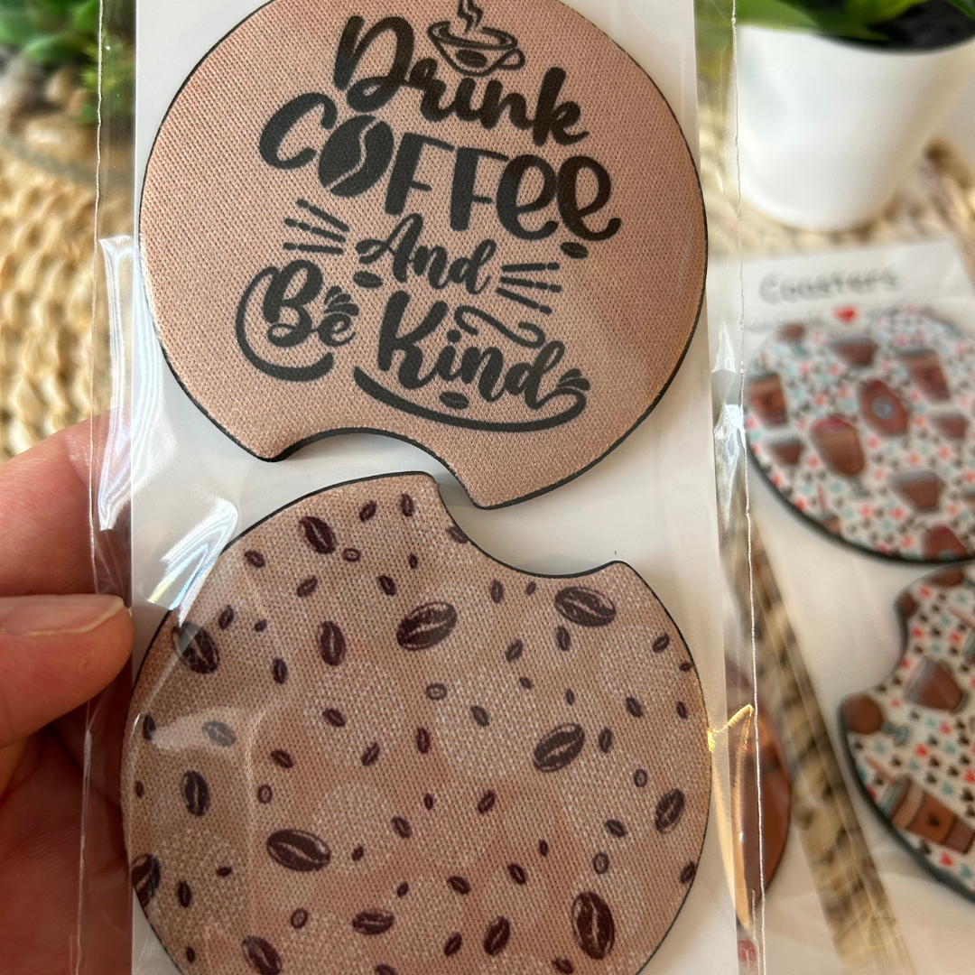 Car coasters with coffee design, car cup holder accessories