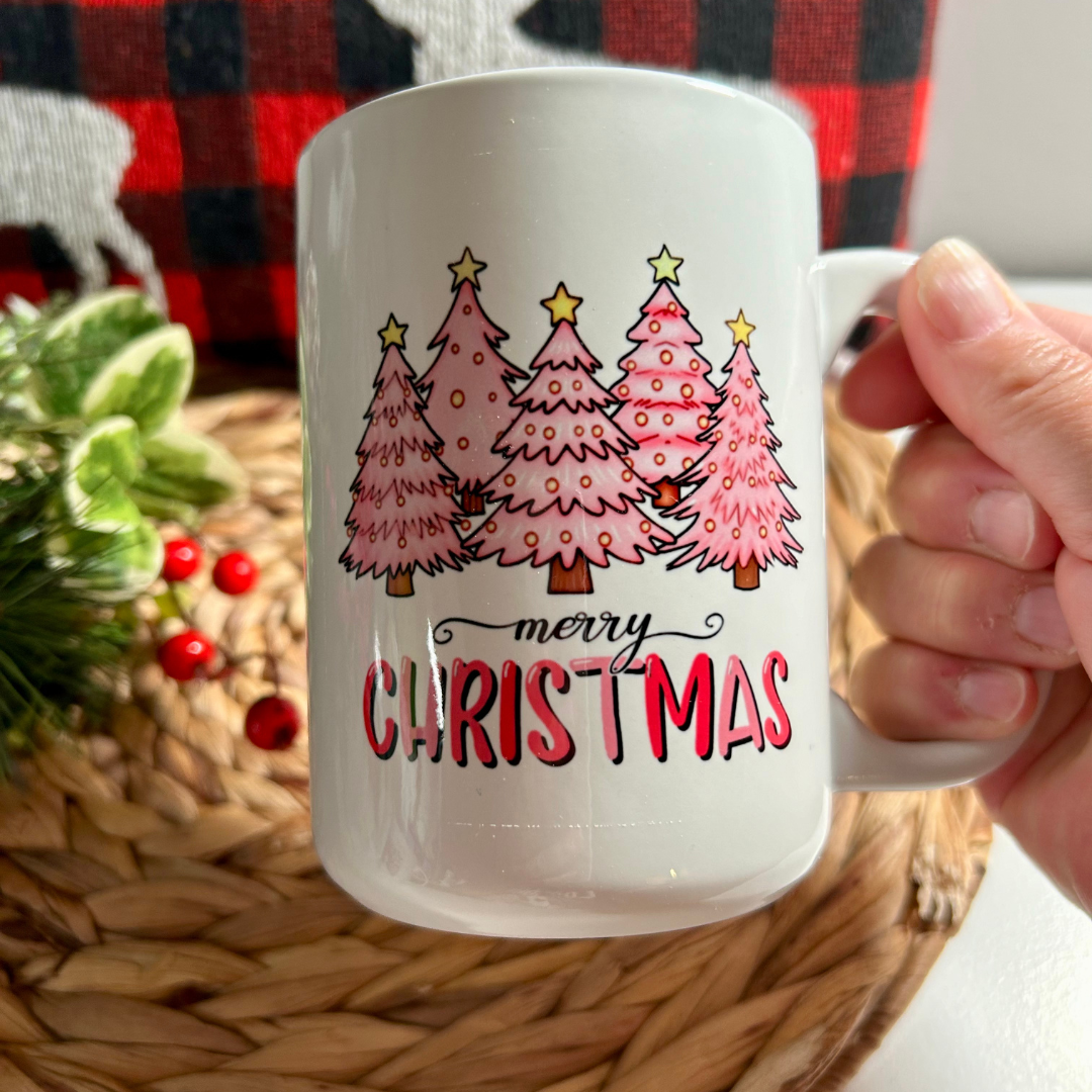 Tasse sapins Noël Roses,Cadeau thème Noël, Tasse sapin Noël, Tasse pour chocolat chaud