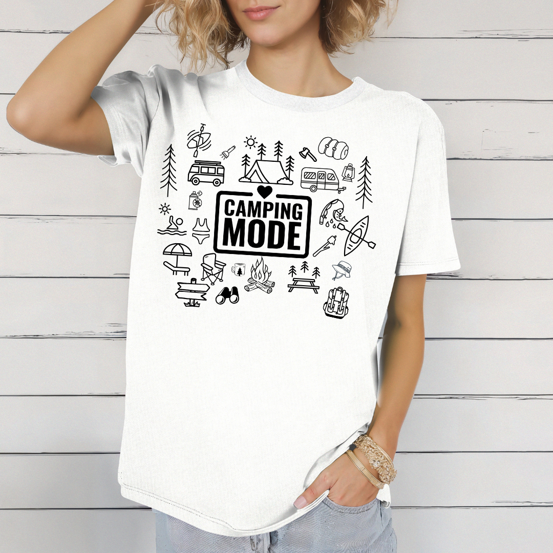 t-shirt pour camping style doodle, cadeau pour campeur