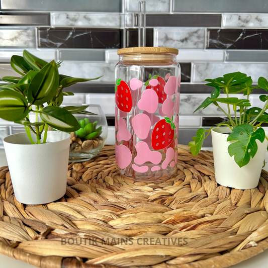 Verre à café glacé fraises imprimés de vache, Verre de fruits