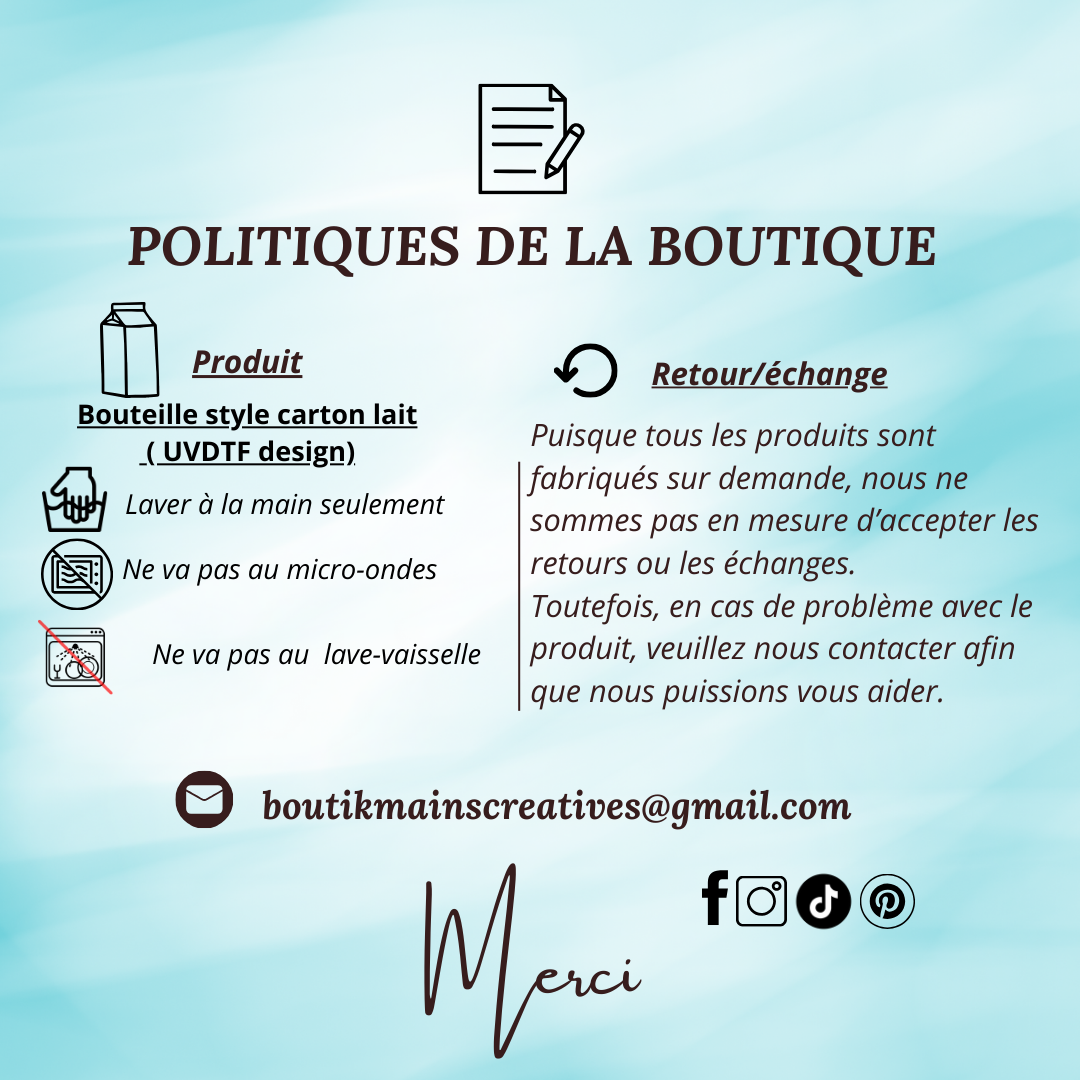 Bouteille style carton lait avec mignonne petite vache, Gobelet en plastique pour boissons froides