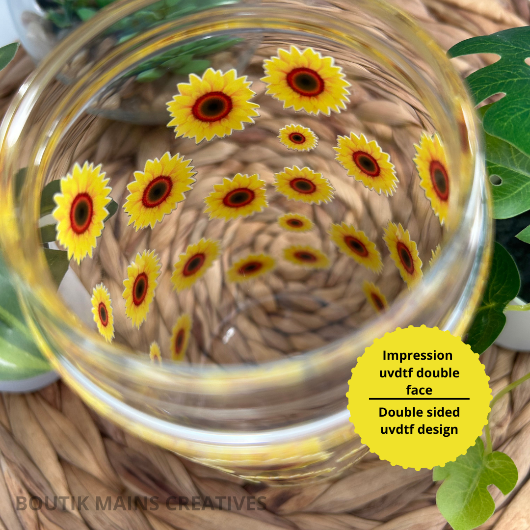 Verre à café glacé fleurs de Tournesols, cadeau floral pour amoureux des fleurs