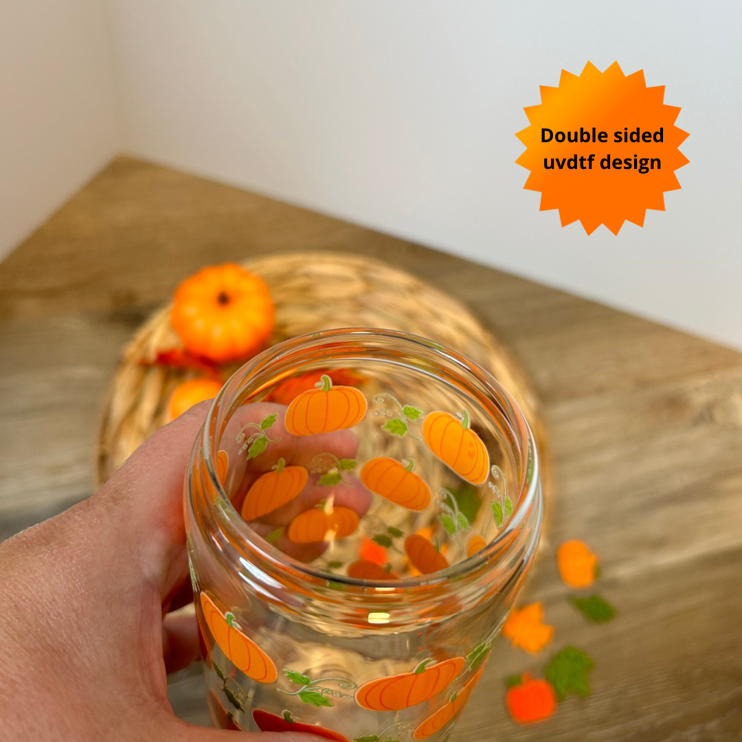 Ensemble Verre à café et Bouteille style carton lait avec design citrouille d'halloween