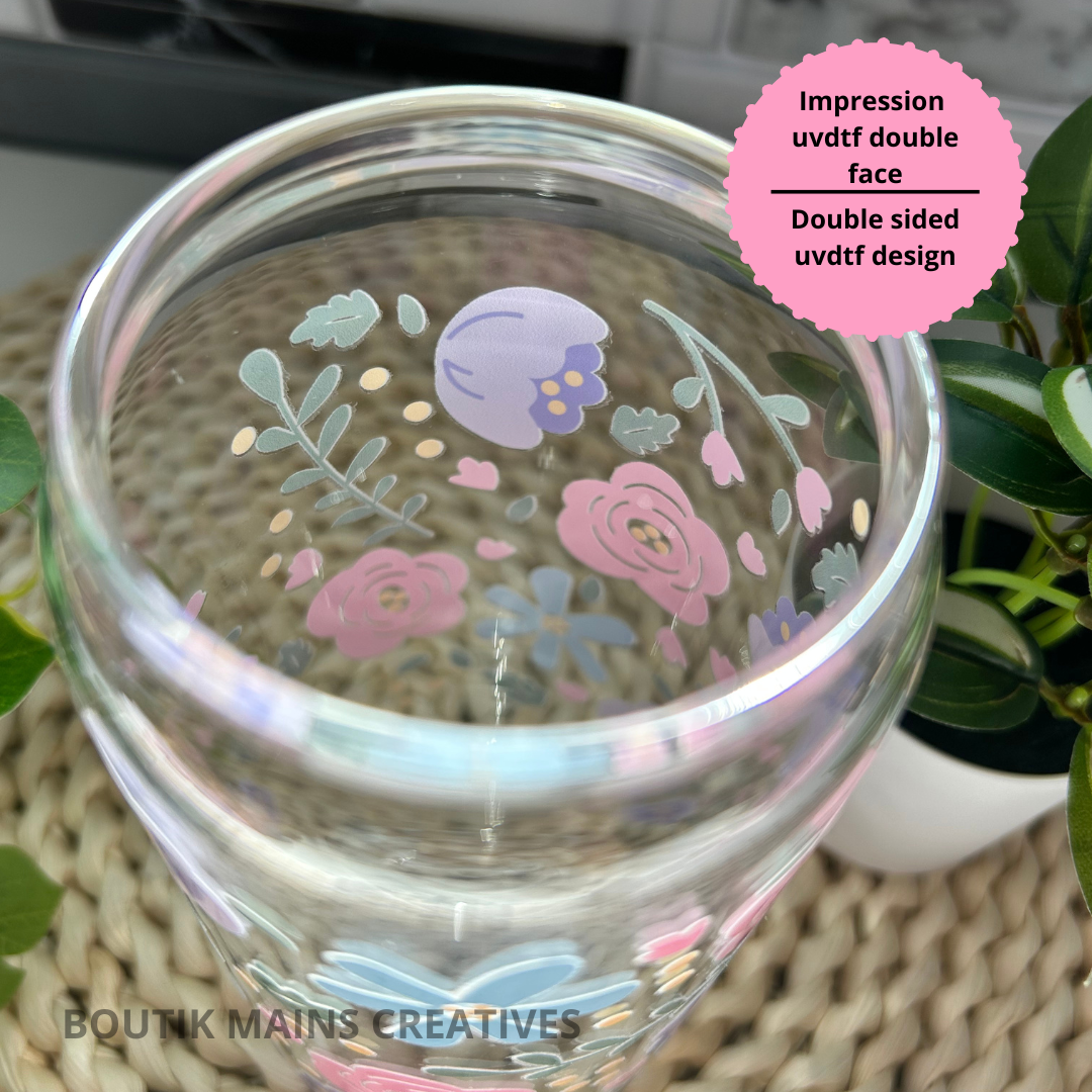 Verre à café glacé floral style boho, Cadeau pour amoureux des fleurs