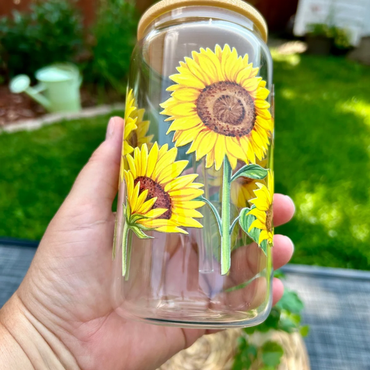 Verre à café glacé fleurs de Tournesols, Cadeau pour amoureux des fleurs, Libby glass
