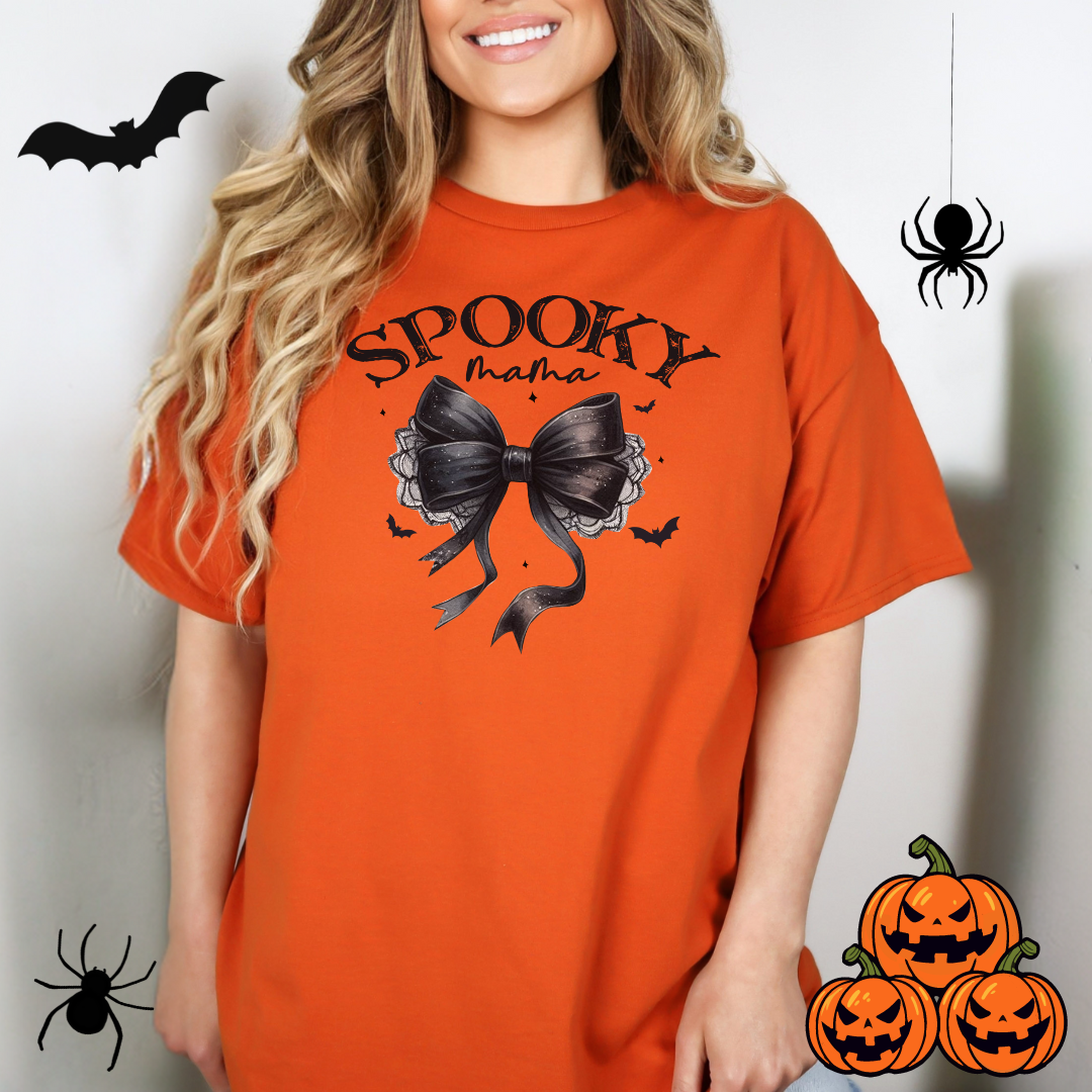 T-shirt Spooky Mama Halloween avec boucle coquette noire