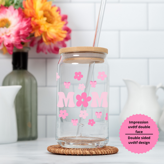 Verre à café glacé floral coquette, Cadeau pour Maman
