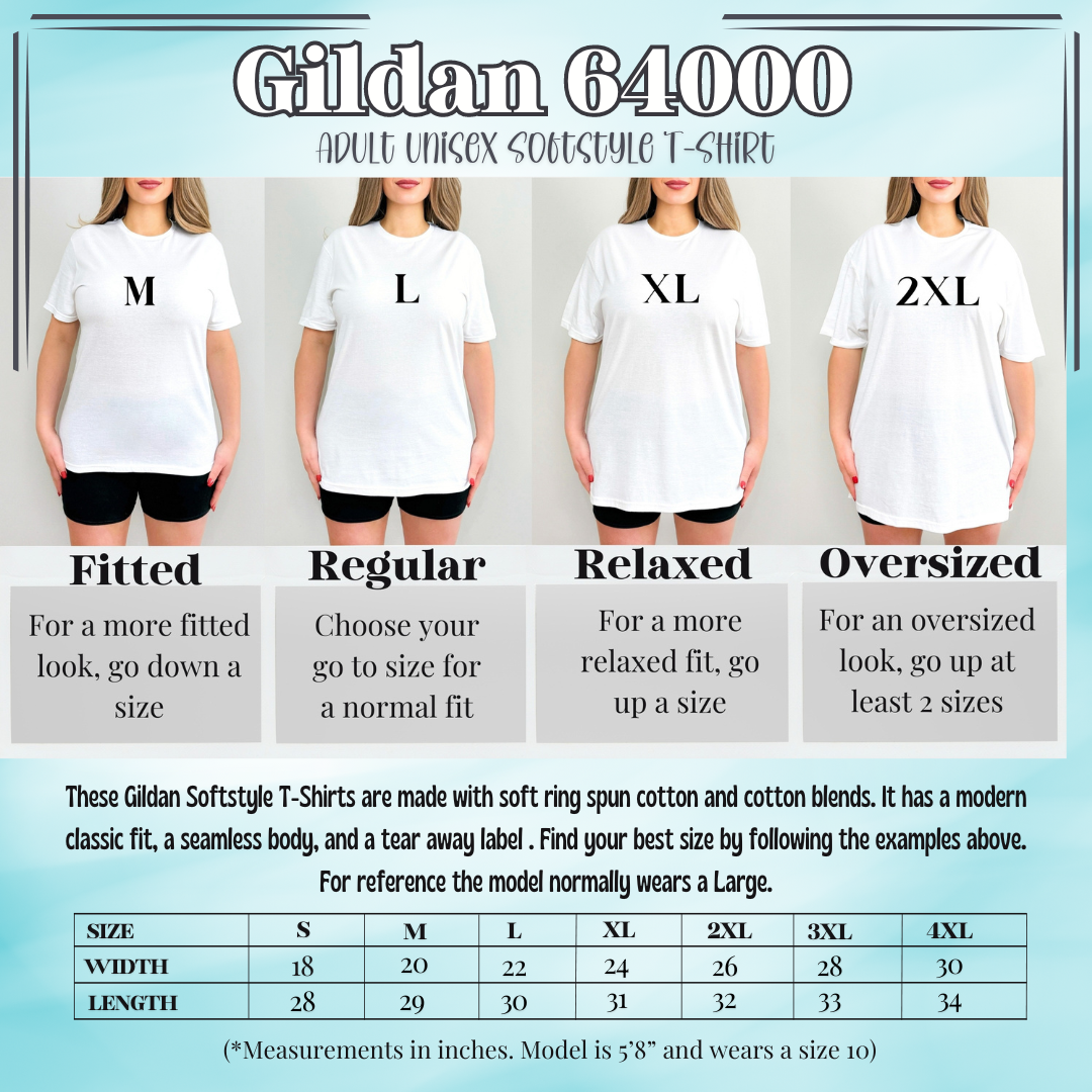 Fit chart showing each size unisex sweatshirt on a mannequin, from Small to 2XL, to help choose the right size