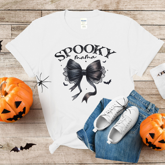 T-shirt Spooky Mama Halloween avec boucle coquette noire