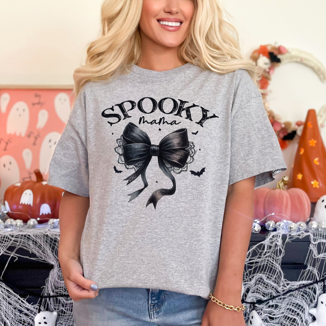 T-shirt Spooky Mama Halloween avec boucle coquette noire